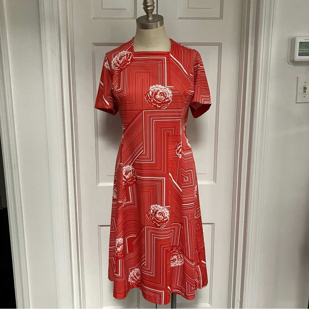 Vintage Union 1970’s Red Dress Geometric Floral Union XL
